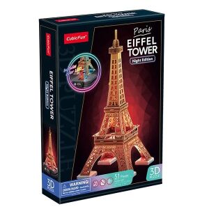 CubicFun Eiffel torony 3D LED puzzle, 51 darabos, Éjszakai kiadás, szórakoztató és oktató építőjáték - 3D puzzle
