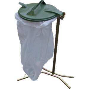 Green trash can stand with lid and garbage bag - Waste bin lid