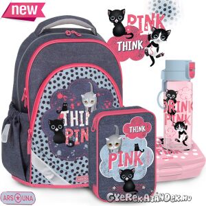 Ars Una Cicás Think Pink 4 részes Iskolatáska szett hátizsákkal, uzsonnás dobozzal, kulaccsal és tolltartóval - Ars Una