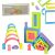 Ikonka Rainbow Montessori Wooden Building Blocks with Box