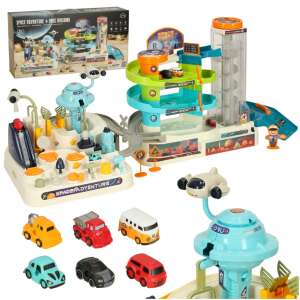 Ikonka Space Adventure 2in1 Parking Garage Playset with Lift - Motorway & Parking Garage