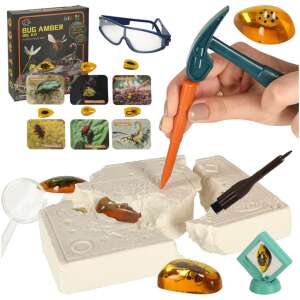 Ikonka Bug Amber Kit de săpături: Set de excavare cu unelte, ochelari de protecție, replici de insecte în chihlimbar și carduri - Jocuri stiintifice si exploratori