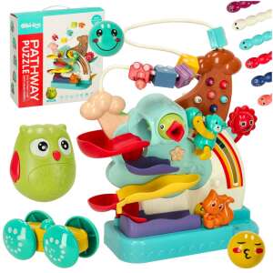 Ikonka 5in1 interactive learning toy with bead maze, ball run, and animal figures - Developmental Toy for Baby