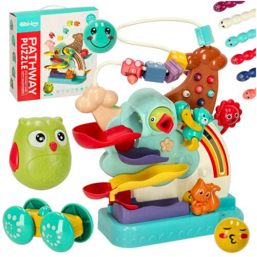 Ikonka 5in1 interactive learning toy with bead maze, ball run, and animal figures
