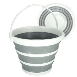 Collapsible Silicone Bucket 10L Striped Grey