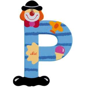 Sevi Holzbuchstabe P mit Clown-Design, blau und gelb, Lernspielzeug für Kinder - Dekorative Buchstaben