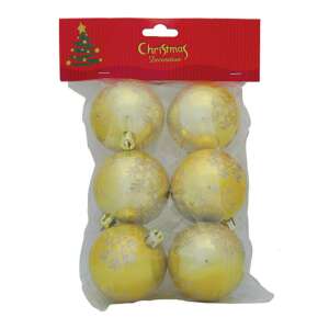 Set of 6 gold Christmas tree baubles with snowflake glitter design - Christmas tree ornament