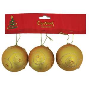 Set 3 globuri aurii pentru bradul de Crăciun MagicHome, diametru 6 cm - Crăciun