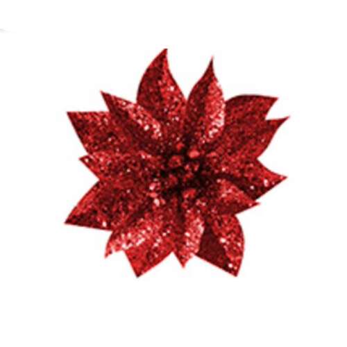 Set 6 flori decorative rosii pentru bradul de Craciun, diametru floare 9 cm, MagicHome 107714248