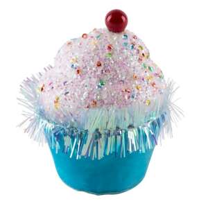 Blue cupcake Christmas ornament with sprinkles and a red cherry on top, MagicHome - Christmas tree ornament