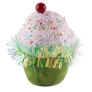 Green cupcake Christmas tree ornament with sprinkles and a red cherry on top, MagicHome - Christmas tree ornament