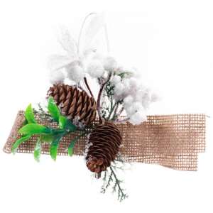 Set of 6 MagicHome pine cone Christmas tree ornaments, 15 cm, with white berries and burlap ribbon - Christmas tree ornament