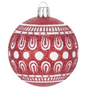 Red Christmas ornament with white glitter and pattern - Christmas tree ornament