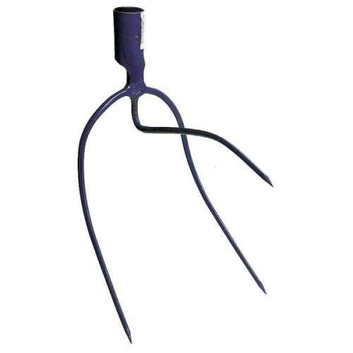 Blue 2-prong garden fork, ideal for digging and aerating soil