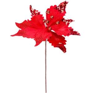 Floare de Crăciun roșie cu sclipici, 32 cm, MagicHome - Crăciun