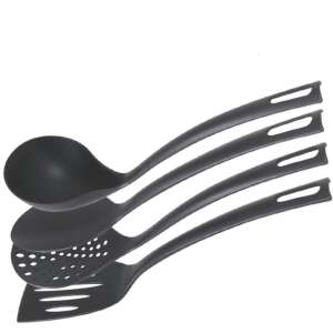 Quttin 4 piece kitchen utensil set, black, includes ladle, spatula, slotted spatula, and skimmer - Kitchen Tool Set