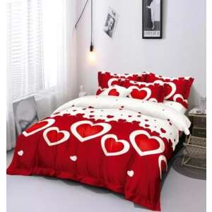 Piros és fehér szíves ágynemű garnitúra, 7 részes, tartalmaz paplant, párnahuzatokat és lepedőt - Ágynemű - ifjúsági és felnőtt