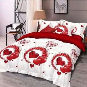 7 részes szíves ágynemű garnitúra, fehér alapon piros szívekkel, paplanhuzat, párnahuzatok, lepedő - Ágynemű - ifjúsági és felnőtt