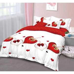 Fehér és piros szív mintás 7 részes ágynemű garnitúra, tartalmaz 2 takaróhuzatot, 2 nagy párnahuzatot, 2 kis párnahuzatot és 1 lepedőt - Ágynemű - ifjúsági és felnőtt