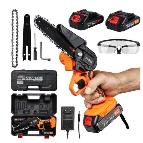 Kraft&Dele Cordless Mini Chainsaw, 2 x 21V 1500mAh Li-ion Batteries, KD10626