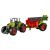 Toy green tractor pulling farm sprayer attachment, agricultural vehicle playset