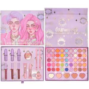 KEVIN & COCO Moonlight 50 színű szemhéjfesték és kozmetikai készlet, sminkpaletta szemhéjfestékekkel, rúzsaival, szájfényekkel, pirosítóval, szemöldöktermékekkel és egyebekkel - Szemhéjfesték