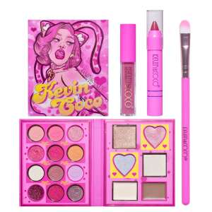 Kevin & Coco Pink Loving-heart Leopard Girl Eyeshadow Makeup Set with 18 colors, including eyeshadows, highlighters, lip gloss, lip liner, and a brush - Eyeshadow