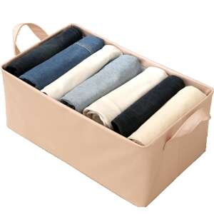Pink foldable storage box with handles, filled with clothes, Flippy storage box - Closet organizer
