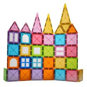 Magnetic building tiles set, 32 pieces, Flippy, 5.5 cm, geometric shapes, multicolor - Magnetic building game