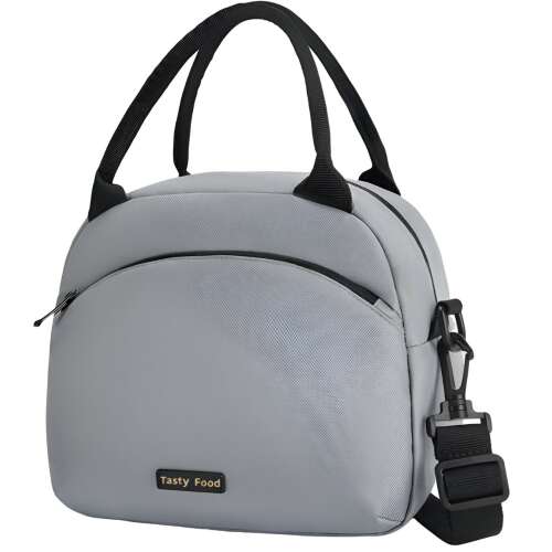 Tasty Food lunch bag, grey insulated lunch bag with shoulder strap