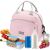 Flippy pink insulated lunch bag with food container and drinks