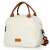 Cream colored Flippy lunch bag with brown handles and shoulder strap