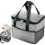 Grey insulated lunch bag with black handles and zipper, showing the inside with a silver lining and a food container, perfect for carrying food and drinks to work, school, or picnics