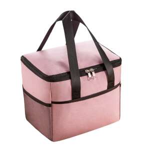 Pink insulated lunch bag with black handles and zipper - Lunch Bag