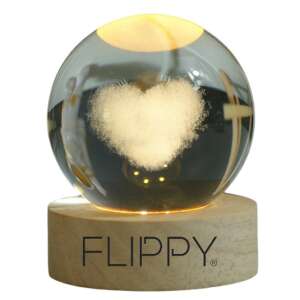 Flippy LED crystal ball lamp with heart design, warm white light, USB powered, wooden base - Decorative Lamp