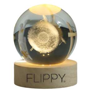 Lampă decorativă LED Flippy cu design de păpădie, bilă de cristal, bază din lemn, lumină alb cald - Lămpi decorative