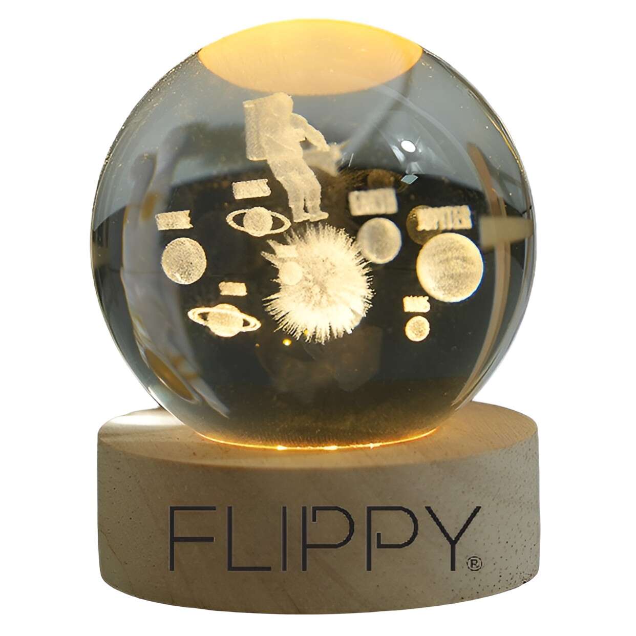 LED Decorative Lamp, Flippy, with 6cm Diameter Crystal Ball, Astronaut in 3D Galaxy Model, USB Powered, Wooden Stand, Warm White Light