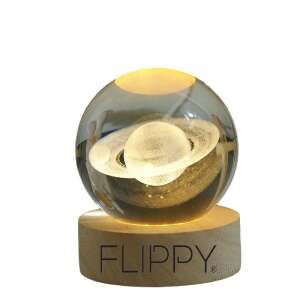Flippy Saturn 3D Bilă de Cristal LED Lampă de Noapte cu Baza din Lemn - Lămpi decorative