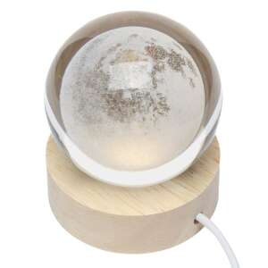 Flippy 3D Moon Lamp, Crystal Ball with LED Light, Wooden Base, USB Powered, Warm White Light - Decorative Lamp