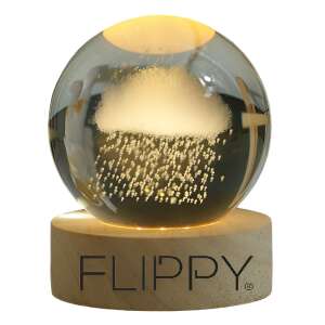 Lampă decorativă LED Flippy cu bilă de cristal și model de nor ploios, lumină alb cald, alimentare USB, suport din lemn - Lămpi decorative