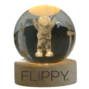 Flippy Astronaut 3D Crystal LED Night Light, Warm White Light, USB Powered, Wooden Base - Decorative Lamp