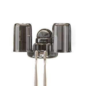 Dvojitý multifunkčný držiak, držiak na pohár a zubnú kefku, Flippy, plastový, 11 cm x 11,5 cm, sivý