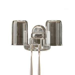 Wielofunkcyjny podwójny uchwyt, uchwyt na kubek i szczoteczkę do zębów, Flippy, plastik, 11 cm x 11,5 cm, przezroczysty