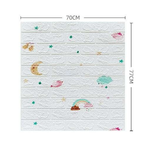 KeepHome 3D szivárványos tégla falpanel, 70x77cm, méretekkel