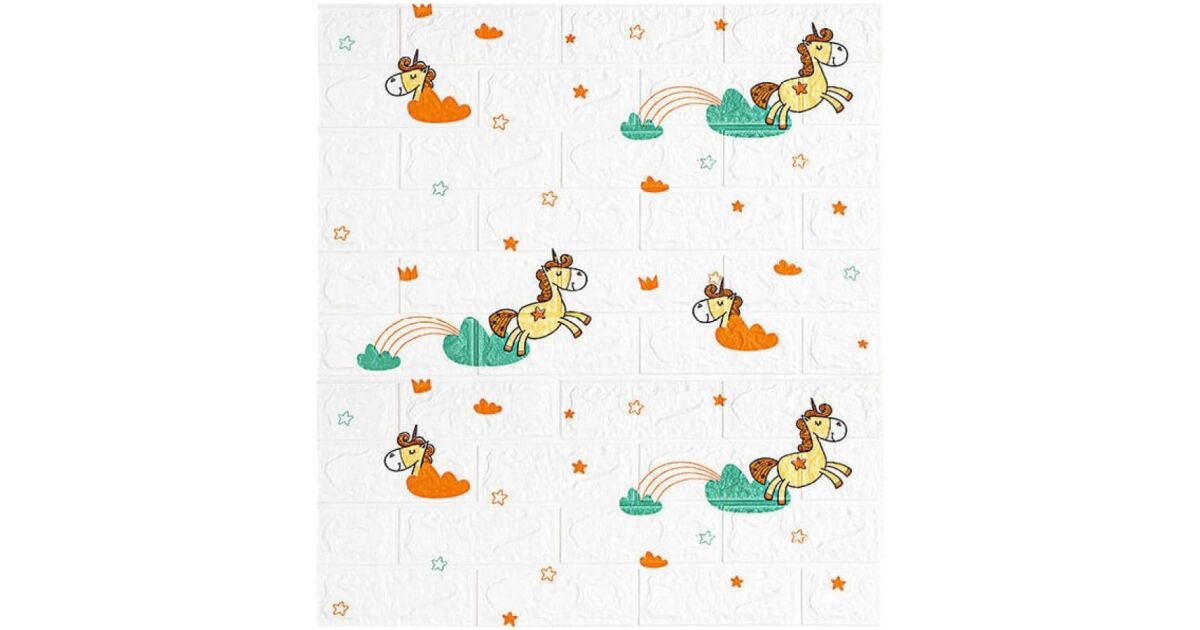 10 db 3D tapétalap készlet, KeepHome, 70 x 77 cm, vastagság 3 mm, polietilén, tégla típus, egyszarvú minta, fedett felület 5,3 nm, fehér 136119447