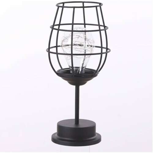 Black metal wine glass shaped LED table lamp with warm white light