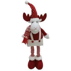 Dekoratív figura, karácsonyra, flippy, rénszarvas, teleszkópos lábak, állítható magasságú 44-54 cm, kalap szívvel, fehér/piros