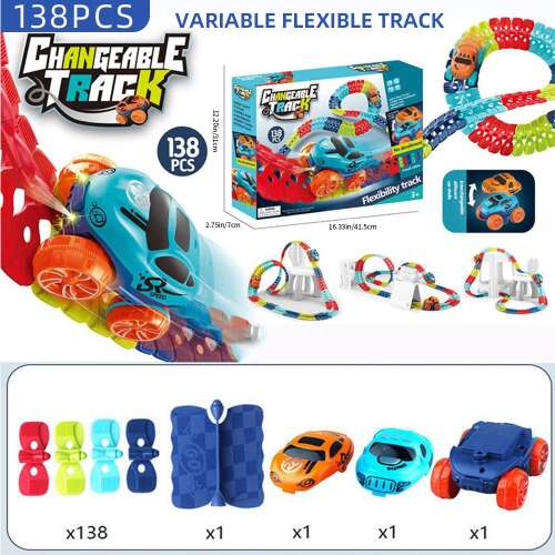 KipHome RollerCoaster építőjáték 138 darabbal, rugalmas pályával és elektromos autóval