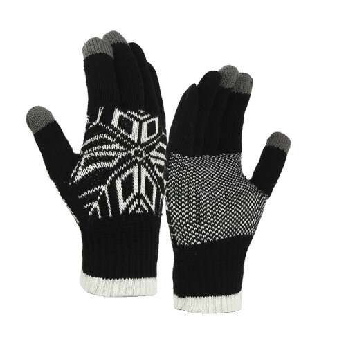Черни плетени ръкавици с шарка от снежинки, съвместими с тъчскрийн, топли зимни ръкавици