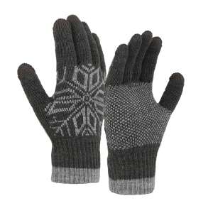 Szürke férfi téli kesztyűk párja hópehely mintával, érintőképernyő kompatibilis - Férfi kesztyű
